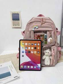 2025新款防水多口袋尼龙双肩包，女款，适合大学生，可装笔记本电脑和书籍，便携设计，带笔记本电脑隔层，大容量，是女大学生/高中生的理想之选，适合户外、旅行、通勤、办公、街头风格，日系风格，旅行必备，节日/派对礼物，返校用品