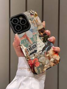 1pc Vacation Shell & Ocean Casual Striped Faux Leather Anti-Drop Anti-Fingerprint Shockproof Phone Case Compatible With Apple And Models - Multicolor - View 3