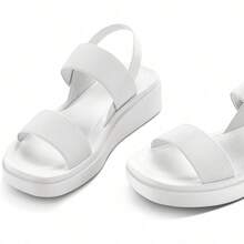 Women's Platform Wedges Sandals Slingback Lightweight Elastic Ankle Strap Low Wedges Walking Sandals Comfortable Slip On Casual Shoes - 白色 - 查看 3