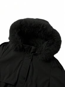 Risissida Women's Autumn/Winter Detachable Fur Collar Thickened Down Jacket, Zipper/Button Closure, With Pockets - Black - View 8