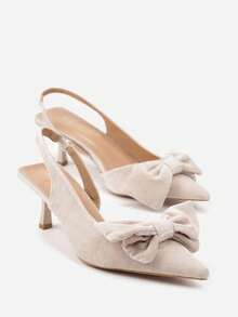 Stiletto Heeled Sandals With Bow Decoration - Beige - View 3