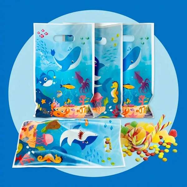20pcs Ocean Animal Party Gift Bags, Waterproof Bags With Sea Life Designs Like Whale, Jellyfish, Shark, For Birthday Decoration