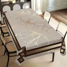 1/20pcs Elegant Grey And Golden Geometric Tablecloth - Wrinkle-Resistant Polyester, Machine-Woven Rectangular Design For Indoor/Outdoor Dining, Parties, And Everyday Decor, Table Decor - Multicolor - View 2