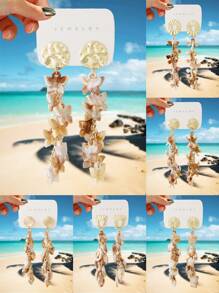 1 Par de Pendientes Bohemios con Colgantes de Mariposa, Estrella de Mar y Concha, Excelentes Regalos para Damas y Niñas, Accesorios para Playa, Casual y Fiesta