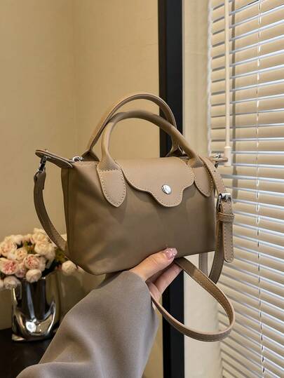 女士时尚休闲百搭撞色面料饺子包，简约尼龙方形包女士手提包，时尚手柄钱包，复古风格手提包，配有可拆卸肩带，适合少女、女大学生、新秀和白领人士的手提包，非常适合办公室、大学、工作、商务、通勤