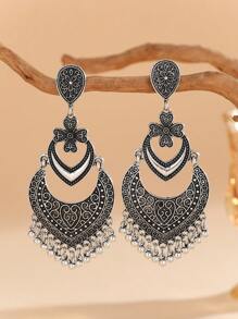 Elegant Retro Style Carving Flower Earrings With Charm Tassel Bells Pendant Suitable For Women's Daily Wear,Holiday Jewelry Accessories