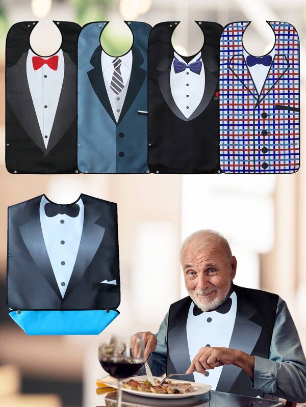 1pc Unisex Adult Washable Reusable Waterproof Bib Apron With Detachable Crumb Catcher, Double Layer Design, Waterproof Lining, Suitable For All Seasons