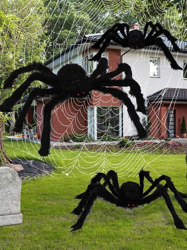 1pc Hairy Spider Halloween Decoration - Scary Giant Spider Prop For Yard Or Party Decor - Realistic Black Furry Spider With Long Legs - Halloween Indoor And Outdoor Decor Supplies