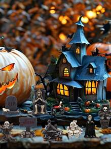 6pcs-Halloween Miniature Statues Resin Ghost Tombstone Skull Scene Decorations Halloween Garden Accessories Mini Halloween Decorations Outdoor Home Village Crafts Decorations Front Yard Patio Lawn Garden Party And Halloween