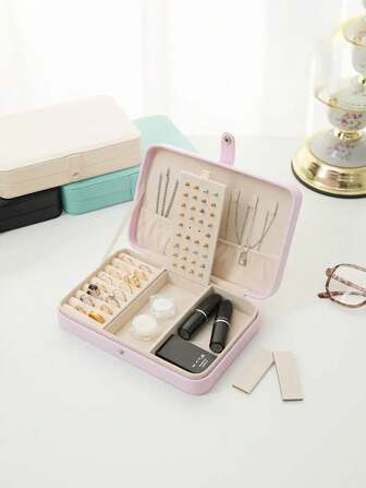 1pc Large Capacity Pu Jewelry Box, Button-Type Jewelry Storage Box, Multi-Compartment Jewelry Display Box, Suitable For Storing Rings, Necklaces, Earrings, Bracelets, Pendants And Other Jewelry. Holiday Gifts.