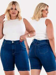 Kit 2 Bermuda Feminina Plus Size Jeans Com Lycla (Elastano)