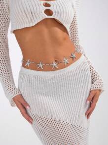 1 pièce Chaîne de taille avec décoration d'étoile de mer et coquillage, style géométrique, vacances océaniques. Chaîne de corps élégante et luxueuse, polyvalente et sexy, pour femme, idéale pour les fêtes de vacances