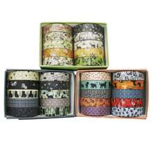 10 rotoli/scatola Nastro adesivo decorativo con animali carini, motivi geometrici, texture semplici, ideale per confezioni regalo, decorazione di album di ritagli e materiale scolastico, adatto per il fai da te e la decorazione. Forniture scolastiche, per il rientro a scuola