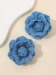 BMOR 1 par de aretes de vaquero retro con camelias y aretes de flor de denim 3D personalizados y exagerados, adecuados para el uso diario de las mujeres
