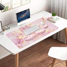 Large Mouse Pad Desk Dad, 4-In-1 Keyboard Wrist Rest Pad & Wrist Support Mouse Pad Set, Extended Desk Pad Waterproof Desk Home Office Study Game-Blue Marble - Đá cẩm thạch vàng hồng - Xem 2