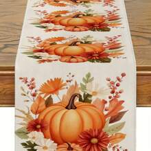 1pc Autumn Series Table Runner, Thanksgiving Theme Table Cloth, Autumn Pumpkin Pattern Table Runner, Maple Leaf Orange Table Runner, Thanksgiving Decor, Home Decor, Holiday Decoration Set, Gift