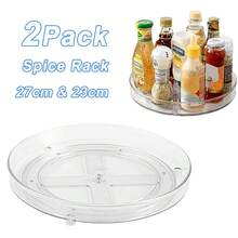 2Pcs Lazy Susan Spice Rack Organizer 23CM+27CM 360° Rotating Turntable Spice Rack - Transparent - View 2