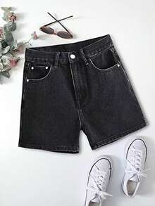 2026 Jean Shorts For Women Basic Wash Stretchy Solid Denim Summer Hot Short Y2k Casual Jorts - màu đen - Xem 4