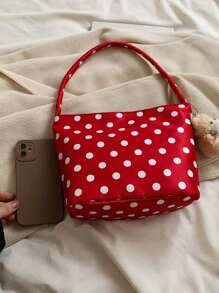 Adorable Red And Black Polka Dot Crossbody Bag For Women - Adjustable Shoulder Strap, Zipper Closure, Soft & Smooth Oxford Cloth Tote, Suitable For Beach, Travel, Work, Casual Wear, Playful Design, Quality Stitching, Compact Accessory, Student Accessory