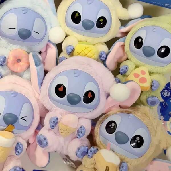 Disney Blind Bag "Dizzy Hungry For Sweet" Series Stitch Plush Keychain Doll (Random Lanyard, 2 Randomly Selected From Pink Pearl Milk Tea Versions)
