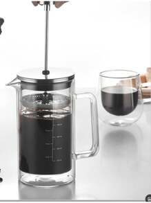 Cafetera de émbolo de vidrio borosilicato de doble capa resistente al calor con escala de medición para uso doméstico