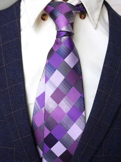 1件男女通用休闲涤纶格子领结，适合所有季节