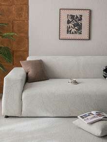 1pc Plush Fabric High Stretch Sofa Cover, Banana Leaf Pattern, All-Season Anti-Slip, Minimalist Modern Style, Machine Washable, Pet-Friendly Sofa Protector, Fits 1/2/3/4-Seater Sofas, Living Room Decor - Light Grey - View 3