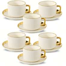 1 Set, Premium Luxury Ceramic Gold-Rimmed Coffee Cup & Saucer Set, Cup Set With Plate And Spoon, Household Drinking Cup, Floral Tea Cup, American Style Coffee Cup, European Style Afternoon Tea Set With Handle Cups