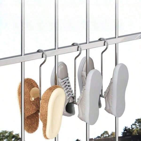 Stainless Steel Shoe Drying Rack, Balcony Window Ledge Anti-Wind Hanging Shoe Rack, Thickened Shoe Drying Rack, Drill-Free, Multi-Functional