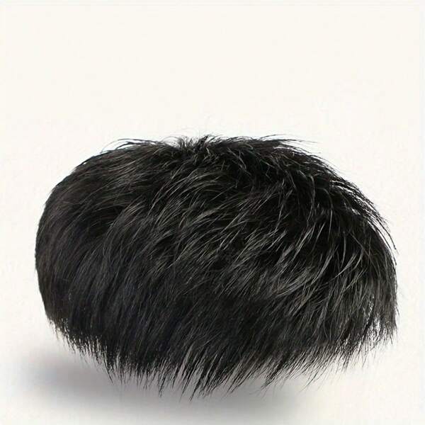 Pièce de cheveux invisible pour hommes - Fibre synthétique courte et droite, style naturel, convient pour les cheveux clairsemés ou les zones chauves, résistant à la chaleur, ajustement sécurisé