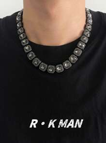 1pc Fashion Gun Shaped Alloy Square Pendant Necklace & Bracelet Jewelry Set For Men, Sophisticated Hiphop Accessories Suitable For Daily Wear