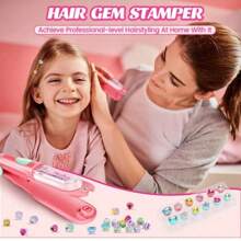 Girls' Sparkling Gem Hair Stamper Kit – Reusable Diamond-Like Embellishments, Vibrant Pink Plastic Hair Styling Tools With Stars, Hearts, And Circles For Creative Hairstyles