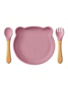 3PCS Personalized Customization Name Baby Silicone Tableware Set Wooden Handle Spoon Fork Cartoon Bear Dishes Snack Plates Custom Baby Stuff Winter Eve Gifts Back To School Winter Gift Ideas Boy Girl Valentine's Day Multi-Functional, Ornamental, Letter Exquisite, Stylish, Baby Fashion, Soft Squishy, Colorful, Cute Kawaii Adorable Unique, Customized Treasurefinds, Baby Gifts, Cute Baby For Children's Day