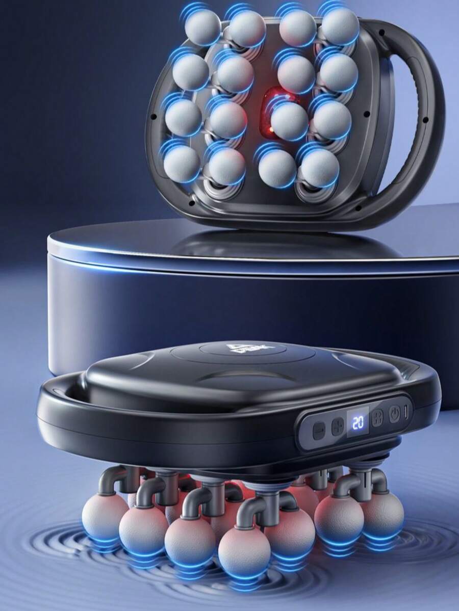 LUYAO 16头专业按摩枪，塑料材质，无香型，USB充电（内置1300mAh锂电池），可充电，适用于全身，家用 - 黑色 - 查看 1