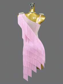 ABC Dancing New Style Latin Dance Dress With Fringe For Women And Girls, Competition Ballroom Dance Performance Sexy Outfit Custom Made For Salsa, Cha Cha Cha Party - Baby Pink - View 6
