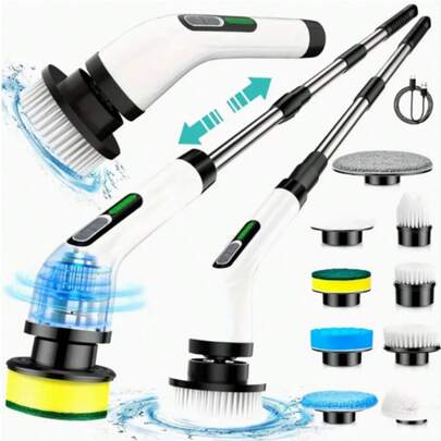 Electric Spin Scrubber, Dual Adjustable Speed ​​Cordless Electric Scrubber For Cleaning, Adjustable And Removable Handle Shower Scrubber With 7 Replaceable Brush Heads For Floors, Bathrooms, Tubs, Tiles