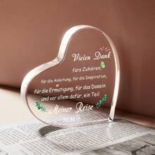 1pc Heart-Shaped Acrylic Thank You Plaque For Teacher, Mentor, Or Boss – German Inspirational Quote Sign For Desk Decor, Office Display, Or Graduation Gift – Elegant Farewell Or Holiday Appreciation Keepsake