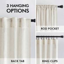 Nuevas cortinas de lino de color crema marfil de 84 pulgadas de largo, 2 paneles con trabillas y ojales para barra, cortinas semitransparentes de filtrado de luz para sala de estar y dormitorio estilo casa de campo moderna, cortina de ventana con textura neutra para privacidad - Natural 52 W x 84 L (Paquete -2) - Ver 3