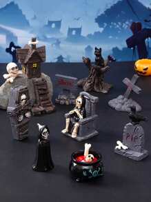 6pcs-Halloween Miniature Statues Resin Ghost Tombstone Skull Scene Decorations Halloween Garden Accessories Mini Halloween Decorations Outdoor Home Village Crafts Decorations Front Yard Patio Lawn Garden Party And Halloween