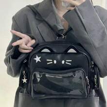 2025 New Niche Design Cute Mechanical Cat Backpack, Y2K Cool Millennium Hottie Black Gothic Messenger Crossbody Bag