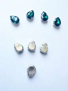 20/100 件 10*14 毫米水滴形手工缝制玻璃珠，不对称形状玻璃爪珠，服装鞋包配饰 - 深綠色 - 查看 5