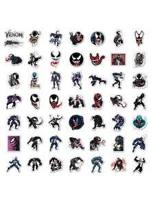 50Pcs Marvel Official Venom Character Collection PVC Stickers Office Marking Labels Luggage Computer Cell Phone Mug Desktop DIY Self Adhesive Stickers The Gift Of Christmas Halloween The Best Gift For Your Family - Black - View 6