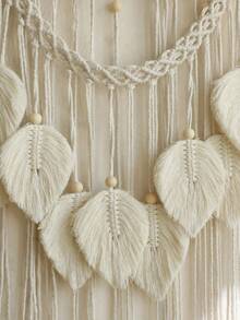 1 件手工 Macrame 壁挂 - 白色羽毛设计，配以串珠流苏，波西米亚风格家居装饰，客厅、卧室装饰、育儿室或宿舍墙壁艺术，嬉皮风格墙壁艺术装饰，送给她的礼物