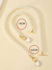 1 set de accesorios de perlas, juego de collar y pulsera con colgante en forma de corazón, elegante para ir al trabajo/citas, que realza el encanto de la mujer