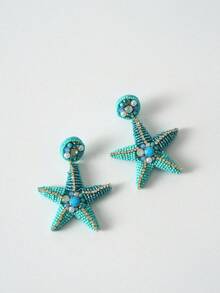 Tropiscape 海星水钻串珠波西米亚海滩时尚耳环，适合女性，营造度假氛围，放松身心，适合海滩、秋季、圣诞节、冬季等场合，是理想的圣诞礼物之选。 - 淺藍色 - 查看 5