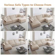 Modular Sectional Sofa, 111.5 Inch L Shaped Couch Set For Living Room, 3-Seater Comfy Cloud Couches With Movable Ottoman, DIY Combination, Chenille, Light Coffee - Light Coffee 3 Seat+1 Ottoman - 查看 6