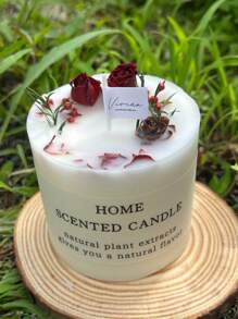 1pc Natural Floral Scented Candle, Made Of Soy Wax With Dried Flowers, Suitable For Bedroom, Room, Office Decor. Exquisite Fragrance Gift For Holidays, Parents, Friends (Random Label)