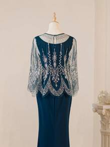 Nuovo abito da sera elegante con strascico a sirena, senza maniche, con scialle in pizzo, come regalo