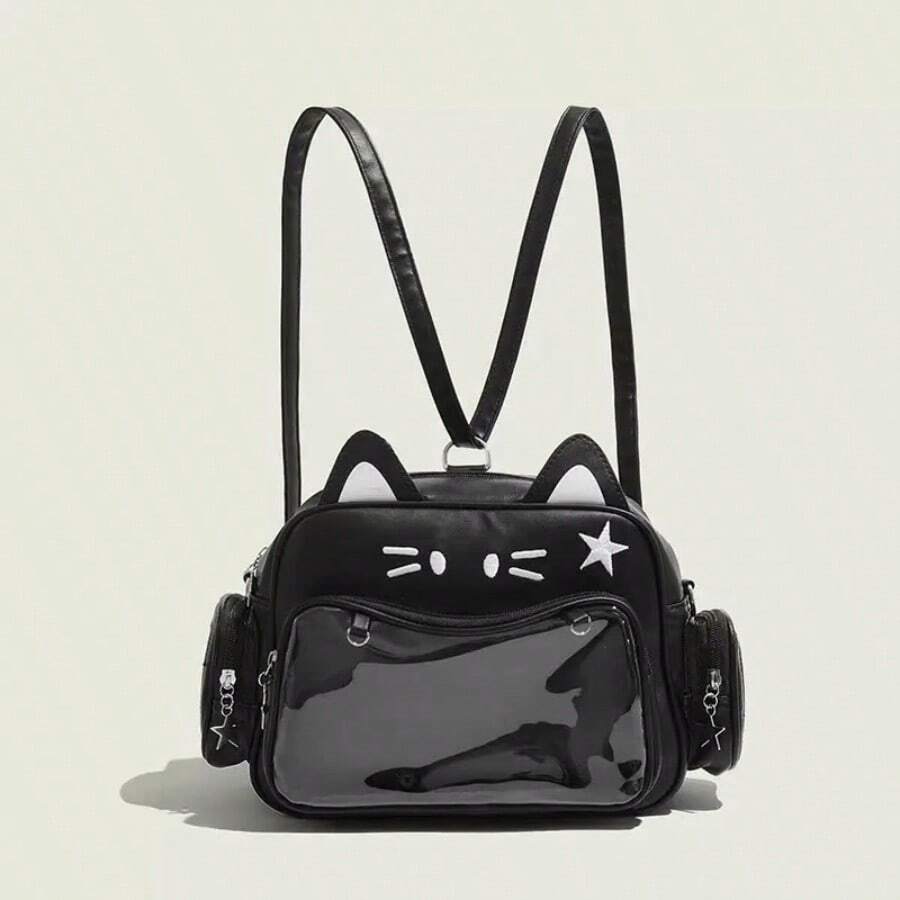 2025 New Niche Design Cute Mechanical Cat Backpack, Y2K Cool Millennium Hottie Black Gothic Messenger Crossbody Bag