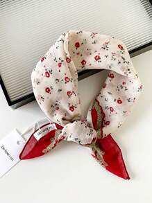 1 Stück Damen Baumwoll- und Leinenstruktur Kleine Paniertuch/Taschentuch/Stirnband, Europa und USA Stil vielseitig einsetzbarer Blumen bedruckter Leinenschal/Halstuch/Taschentuch, Sommer Strand